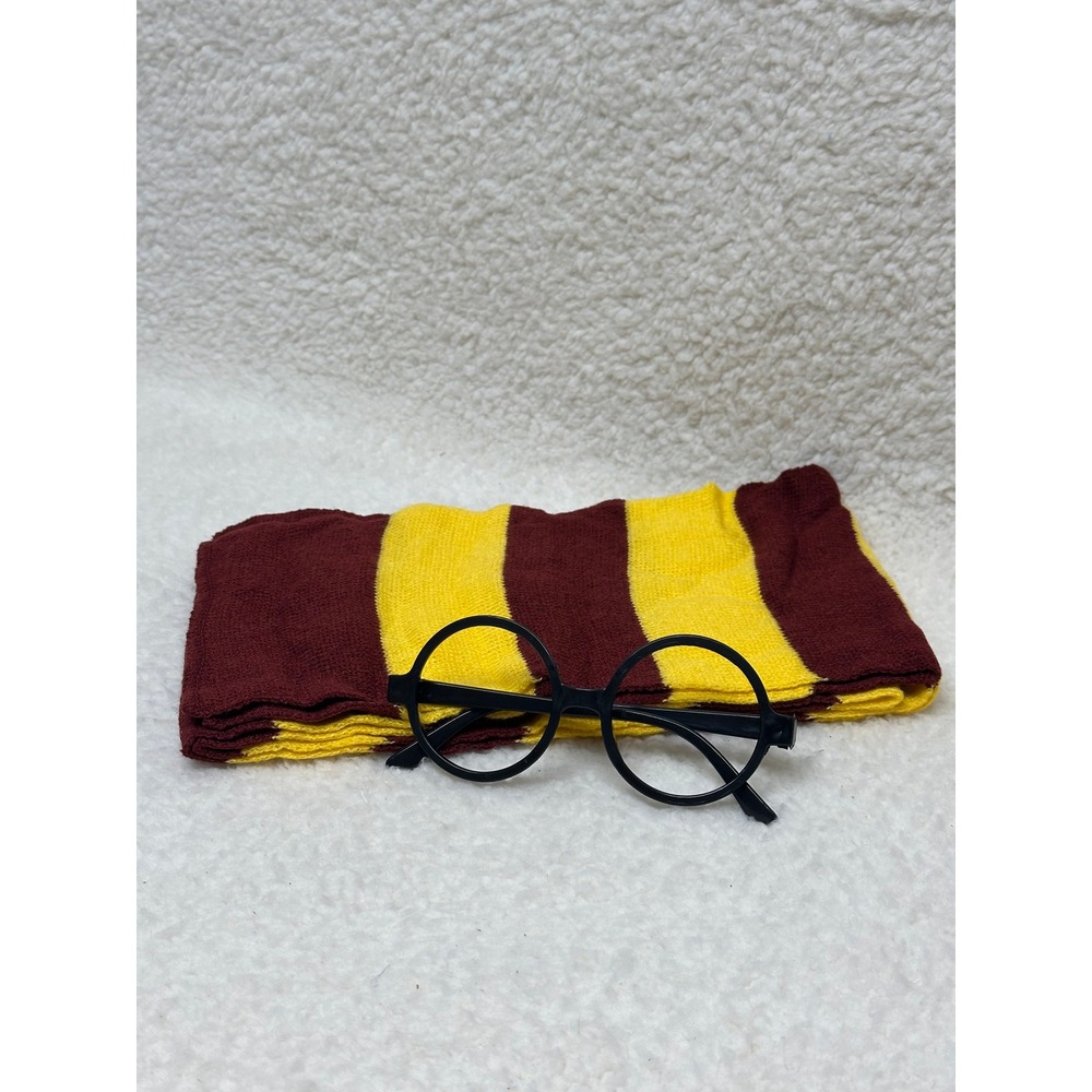 Wizard Unbranded Costume Set Scarf and Glasses Burgundy Yellow Striped Cosplay